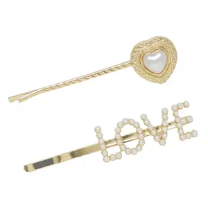Ettika Faux Pearl Golden Love & HeartHair Pin Set