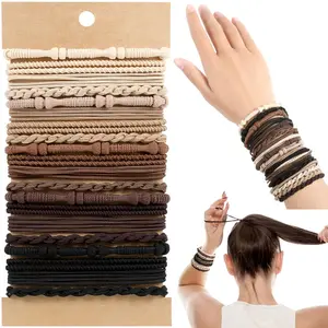 Hair Ties, 20 PCS of 4 Styles Cute Bands for Thick or Thin Hair, No Damage Elastic Bracelets, Brown Hair Accessories for Girls and Women