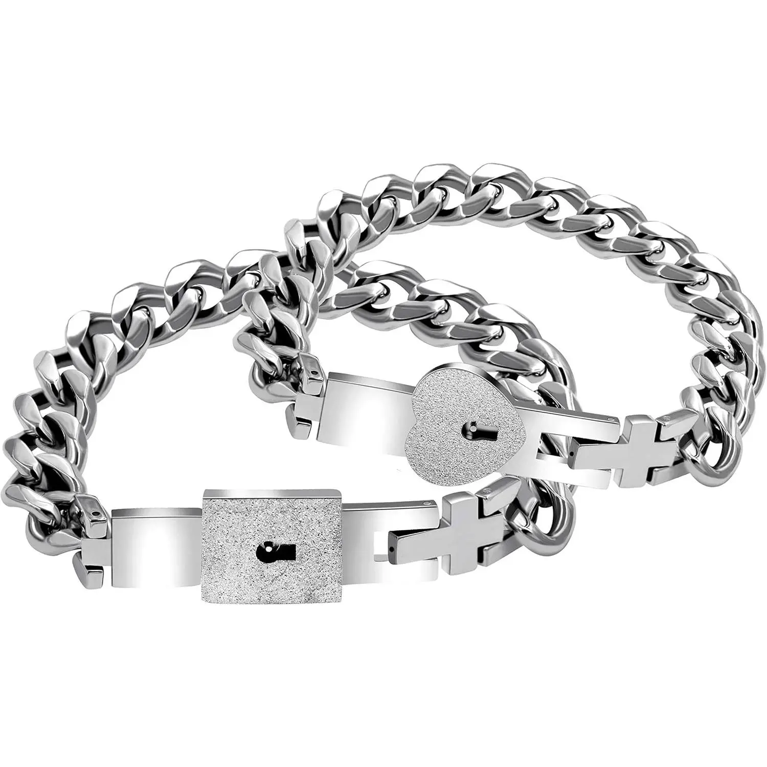 Rose  Titanium Matching Puzzle Couple Heart Lock Bracelet and Key Pendant Necklace for Men and Women