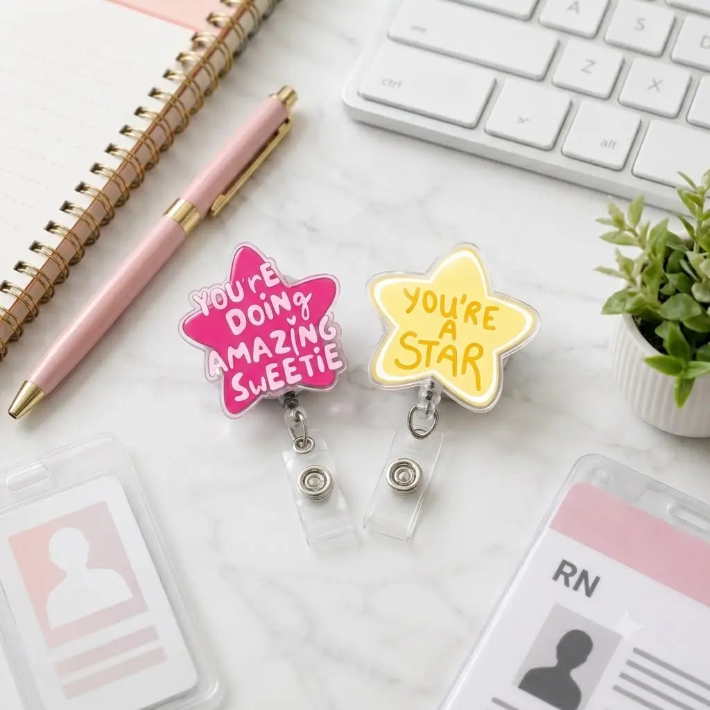 Motivational Star Badge Reel, You're Doing Amazing Sweetie Retractable ID Holder, You're A Star Name Tag Clip, Cute Positive Affirmation Nurse Teacher Gift