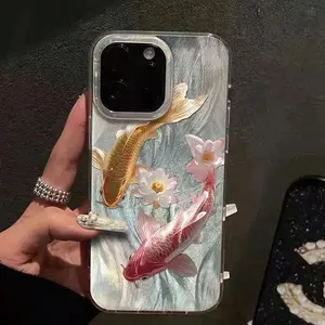 Koi Lotus Transparent Phone Case, Casing, Soft Protective Cover Accessories for iPhone 17, 16, 15, 14, 13, 12, 11 Pro Max, Gift for Friends or Partner
