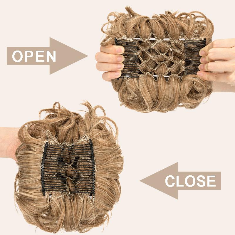 Short Messy Curly Hair Bun Extension Easy Stretch Hair Combs Clip In Ponytail Extension Scrunchie Chignon Ponytail Hairpieces Wavy Synthetic