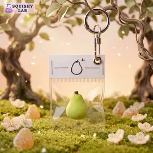 [Squishy Lab] Mini Green Pear Squishy Keychain - Premium Food-Grade Silicone, Slow-Rebound Feature, Delicate Gift-Ready Package, Unique Anti-Counterfeit Code Per Unit