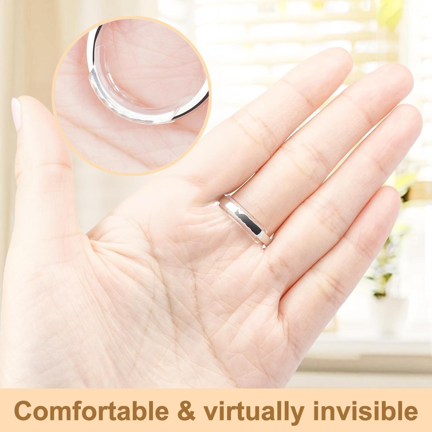 SGGUI Ring Sizers for Loose Rings,With Ring Sizer Measuring Tool, 8 Pack Invisible Ring Size Adjuster Silicone, Ring Guards Spacer Tightener Resizer Fitter for Women Men, Make Ring Smaller Without Resizing Thick Band