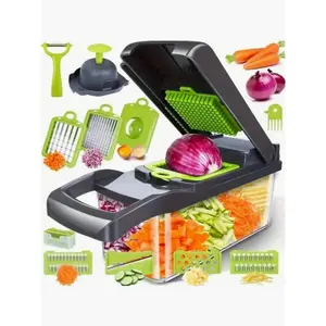 [Vegetable Slicer] 16-In-1 Vegetable Chopper, Professional Onion Chopper, Multi-Functional Food Chopper, Kitchen Vegetable Slicer And Dicer, Vegetable Chopper With 8 Blades, Carrot Chopper With Container Father Gift