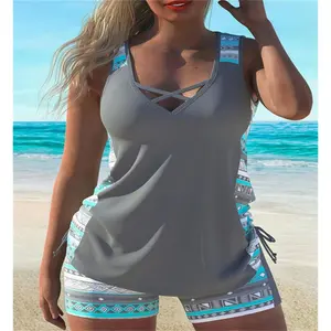 WF-Womens Tankini Bathing Suits Two Piece 2025 Summer Beach Swimwear Swim Tank Top Modest Swimsuits with Boyshorts