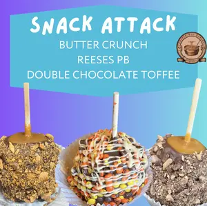 Brenda's Snack Attack 3 Pack: Butter Crunch, Mini Reese, & Double Chocolate Toffee Gourmet Apples 3 Pack - 12 oz Each Peanut Dessert