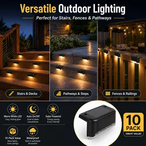 10-Pack Solar Deck Lights, Outdoor Waterproof Lights, Auto-On/Off Warm White LED for Stairs, Pathways & Fences, Waterproof Design, Easy NO Wires & NO Bills Installation, Perfect for Yard, Patio & Garden Lighting