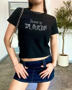 Directed By Tim Burton Baby Tee, Halloween Aesthetic, Goth Punk Tee, Babytee Y2k, Cool Grunge Horror, Vintage Y2k Top, 90s Retro Graphic Top