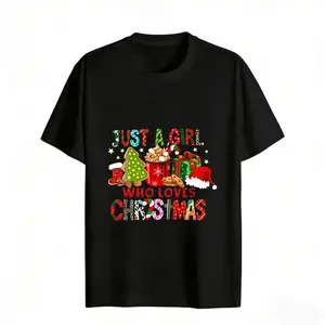 Just A Girl Who Loves Christmas Design Women's Graphic Tee Casual Fashion Cotton T-Shirt Relaxed Fit Crew Neck Short Sleeve Festive Style T-Shirt For summer Holiday Season Wear rachel new outfit