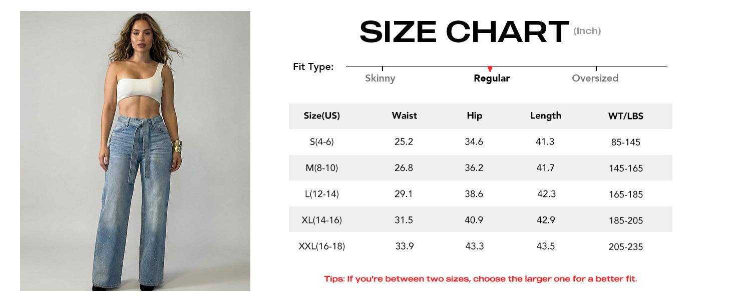 ChicMe Women's Allover Rhinestone Decor High Waist Zipper Fly Jeans Casual Wide Leg Loose Fit Denim Pants with Rhinestone Decor Belt Blue Bottom