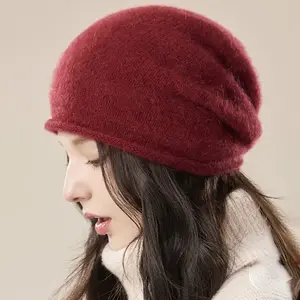 Unisex 100% Wool Slouchy Beanie, Brimless Knitted Hat for Female - Autumn Winter Warmth, Warm Ear Protection, Large Head Circumference, Fashionable & Versatile