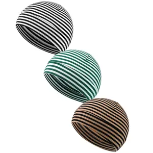3-Pack Striped Nylon Sleep Caps Unisex, Breathable Warm Knit Bonnets, Non-Irritating Night Cap for Sensitive Scalp, Soft Stretchy Skull Cap for Lounging & Sleeping