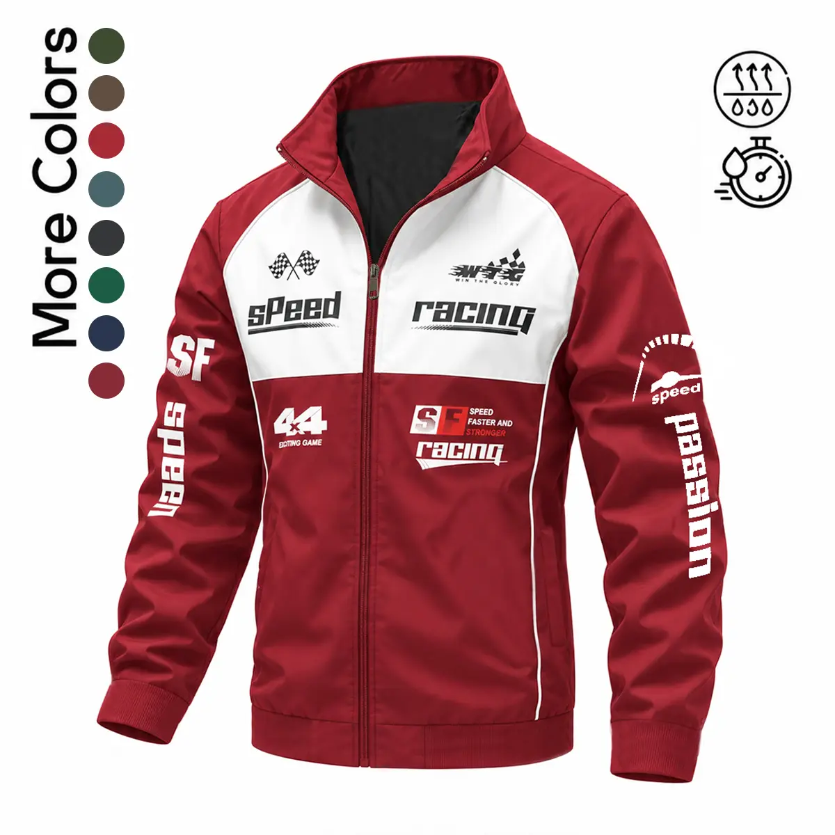 Men Racing Color Block Stand Collar Jacket Speed Graphic Print Full Zip Lightweight Streetwear Motorsport Coat
