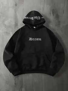 Dream Embroidered Hoodie Sweatshirt, Unisex Loose Fit Streetwear, Gothic Style Pullover, Versatile Casual Top for Men and Women, Aesthetics, Embroidery