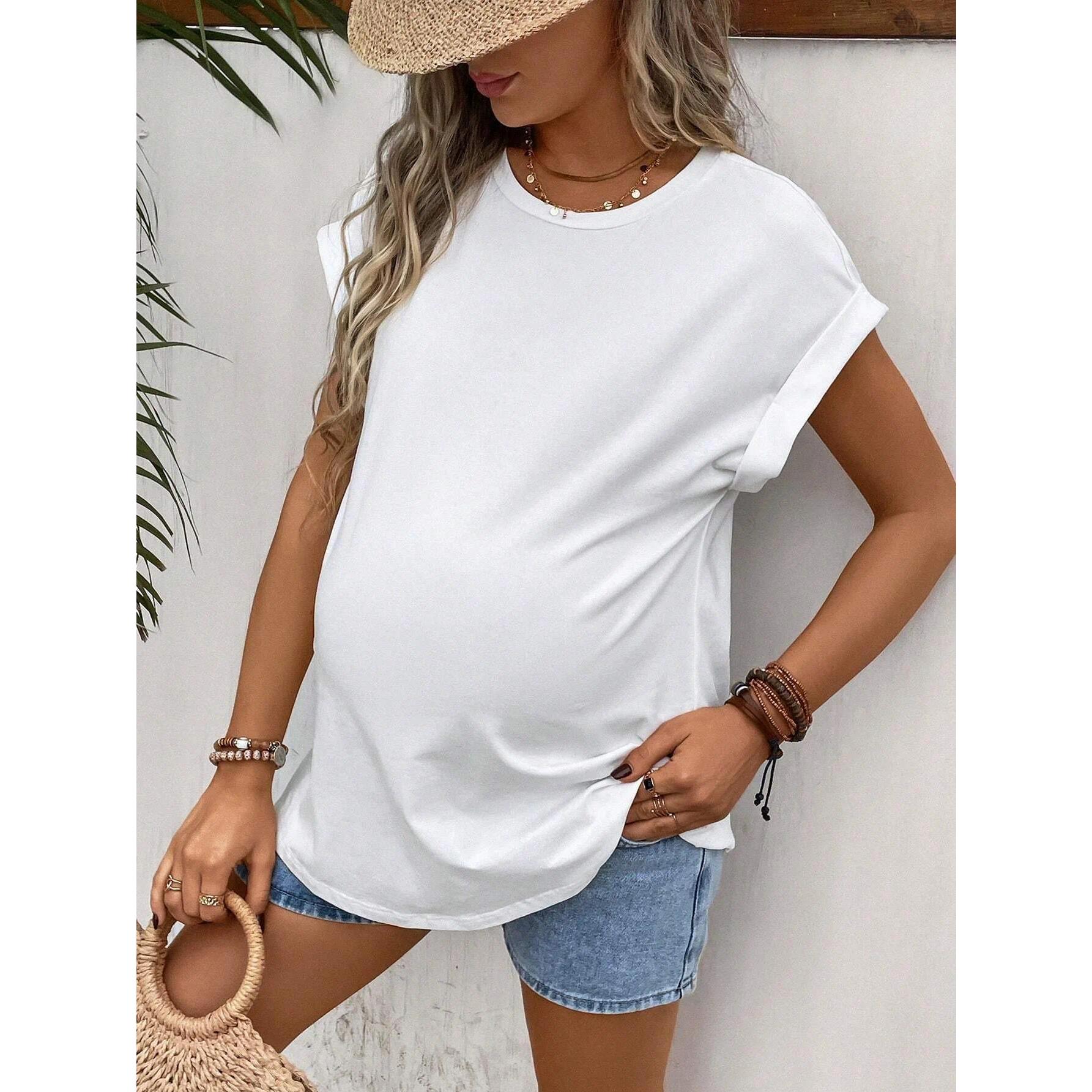 Maternity shirt, sporty and casual, loose white top for summer, maternity wear