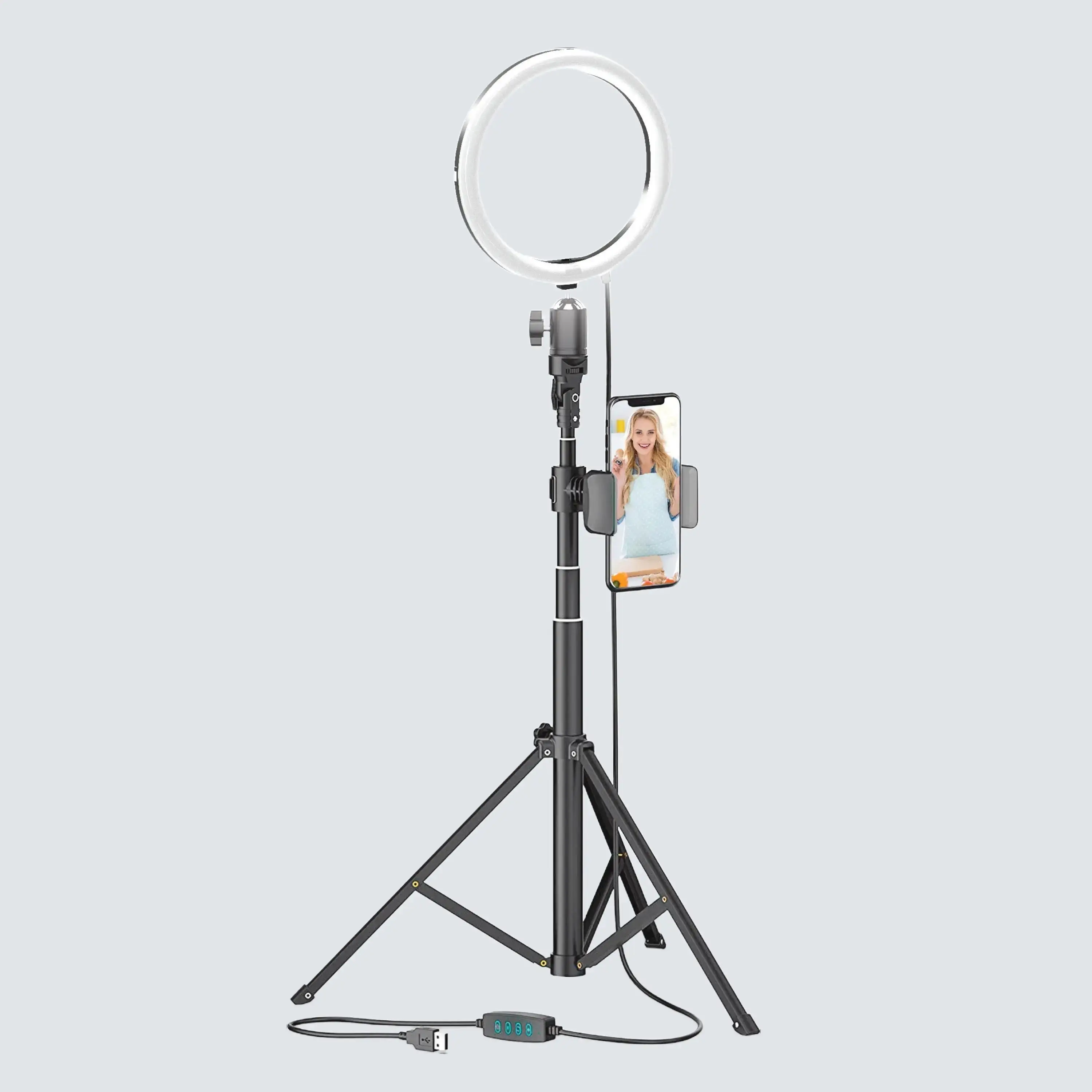 Bower 8” Selfie Ring Light with Tripod Stand and Phone Holder, LED, 360º, 3 White Modes, 10 Bright Levels, Wireless Remote Smartphone Cellphone