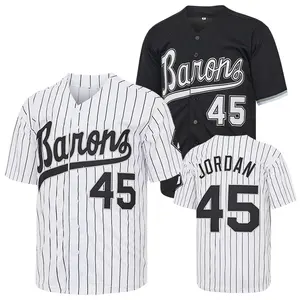Barons #45 90s Men's Baseball Jersey Sewing Embroidery Hip Hop Clothes Unisex Party Gift Stitched Blend of Basketball Legacy & Baseball Cool Stand Out in Street Style Large Size S-3XL Stripe White Black Outdoor Sportswear