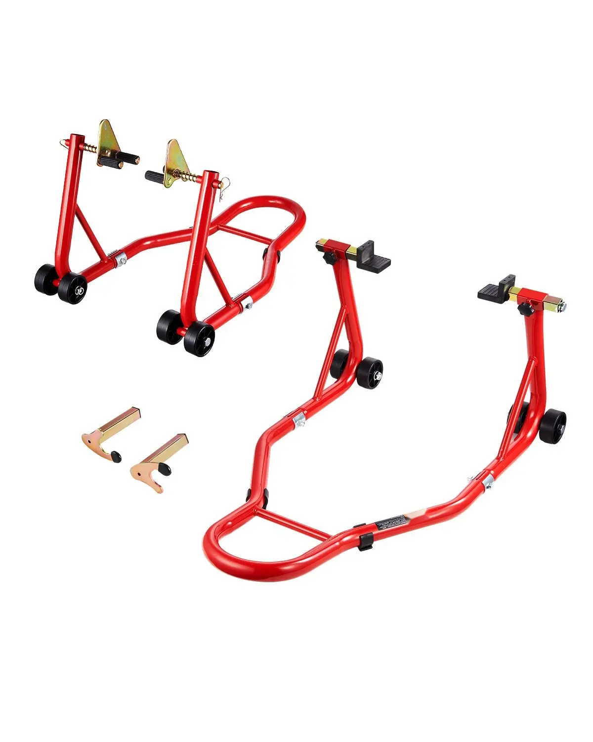 Motorcycle Front And Rear Stand Lift 850 Lbs Capacity Spool Lift Paddock Stand For Swingarm And Axle, Maintenance And Repair Tool, Heavy Duty Motorcycle Lift With Stable Base, Red, Includes Accessories