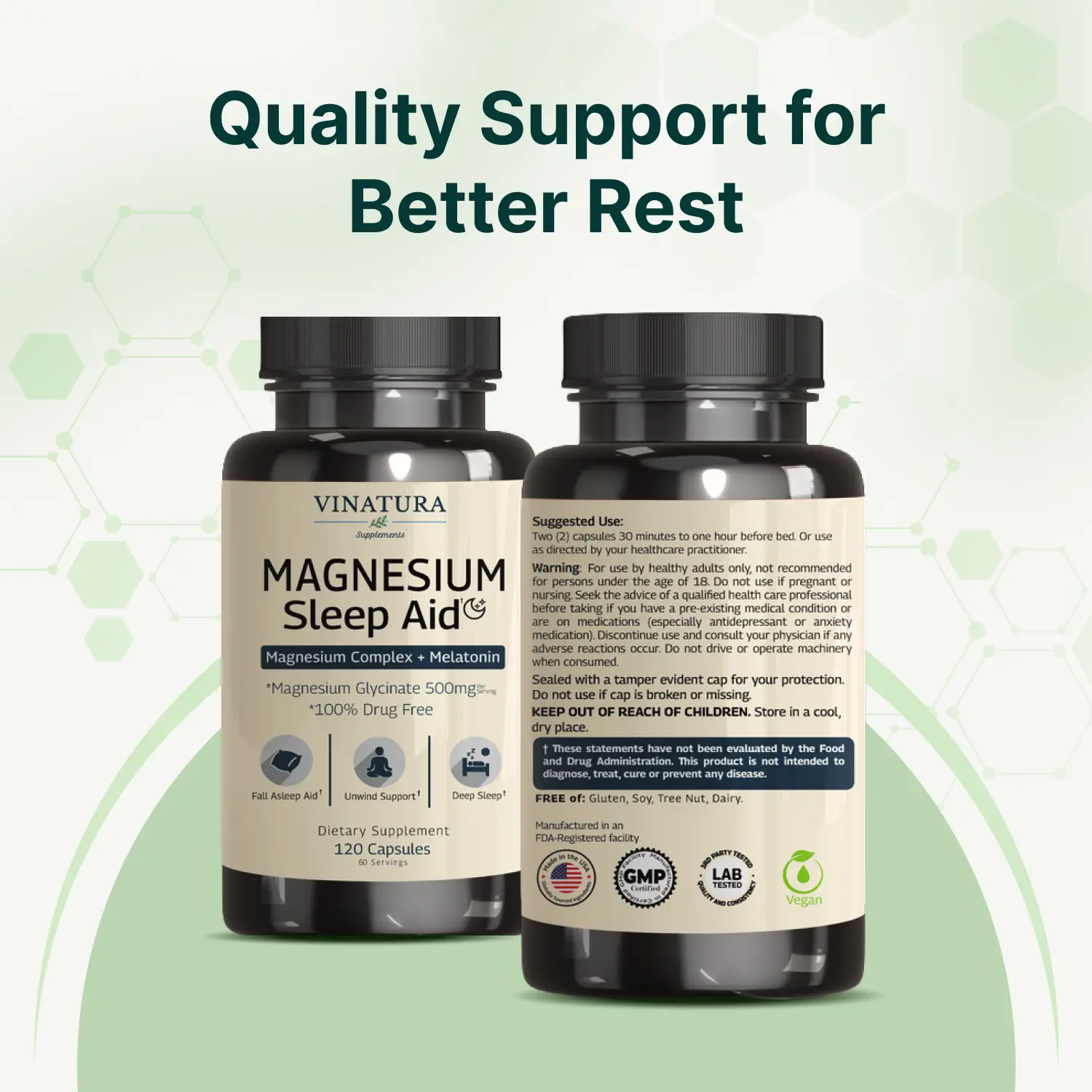 Magnesium Sleep Aid - Magnesium Glycinate 500mg with Melatonin & Magnesium L-Theanine - 120 Capsules for Natural Healthcare Calm Nervous System Relaxation