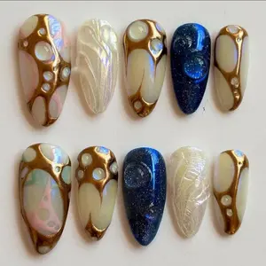 Chic Nail Studio Ocean Fantasy Press-On Nails, 3D Shark, Starfish & Manta Ray, Nude & White French Tip, Custom Size Options, Marine-Inspired Nail Art