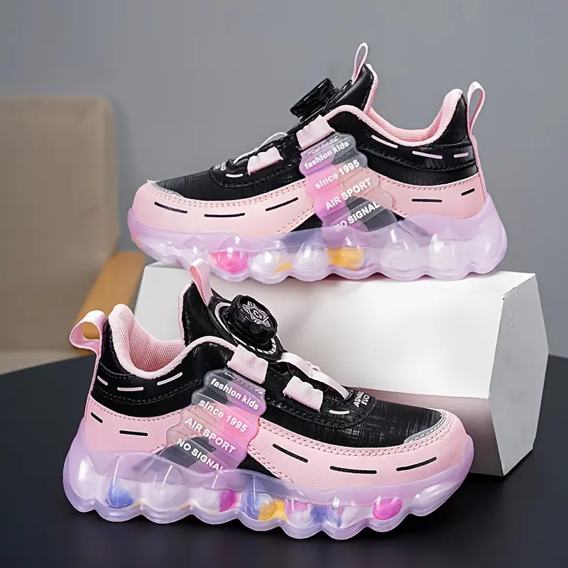 Spring New Girls' Shoes, Popular Sports Shoes, Running Shoes with Rotating Buttons, Breathable Dad Shoes, Hiking Shoes, Outdoor Sports Shoes in Black And Pink, Casual Shoes for Girls, Girls' Athletic Shoes, And Running Shoes