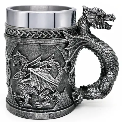 Medieval D&D Dragon Game Mug of Thrones Merchandise 21oz Large Beer Steins Viking Tankard Stainless Coffee Cup Gift Mug for Dragon Collector, Themed Party Decoration