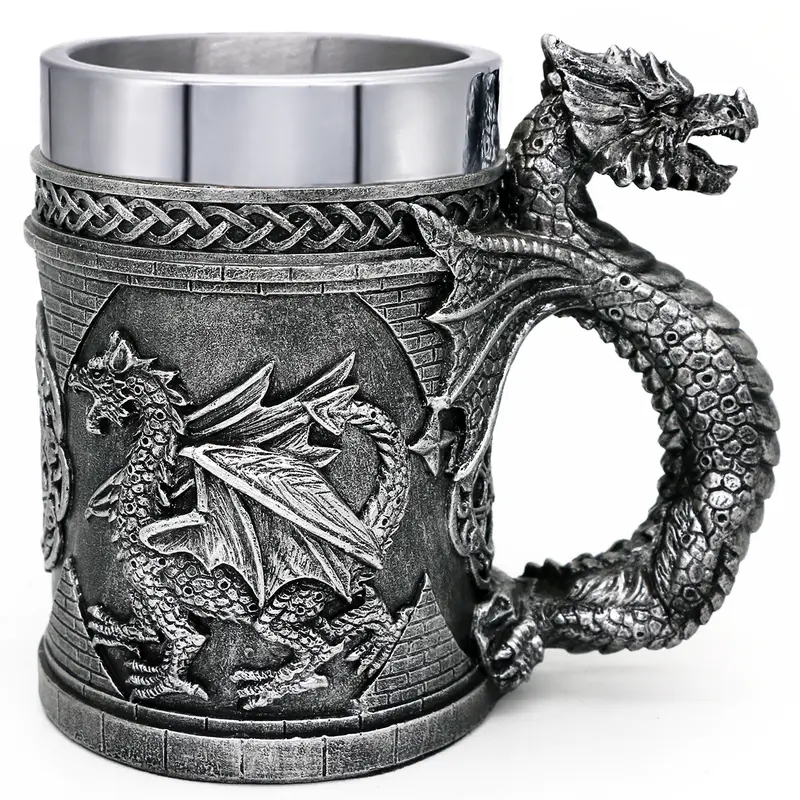 Medieval D&D Dragon Game Mug of Thrones Merchandise 21oz Large Beer Steins Viking Tankard Stainless Coffee Cup Gift Mug for Dragon Collector, Themed Party Decoration