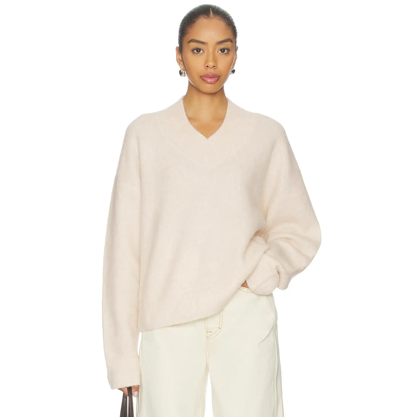 EAVES Jacquie V-neck Sweater in Ivory