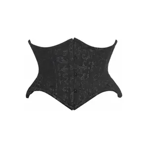 Top Drawer Black/Black Brocade Double Steel Boned Mini Cincher Corset