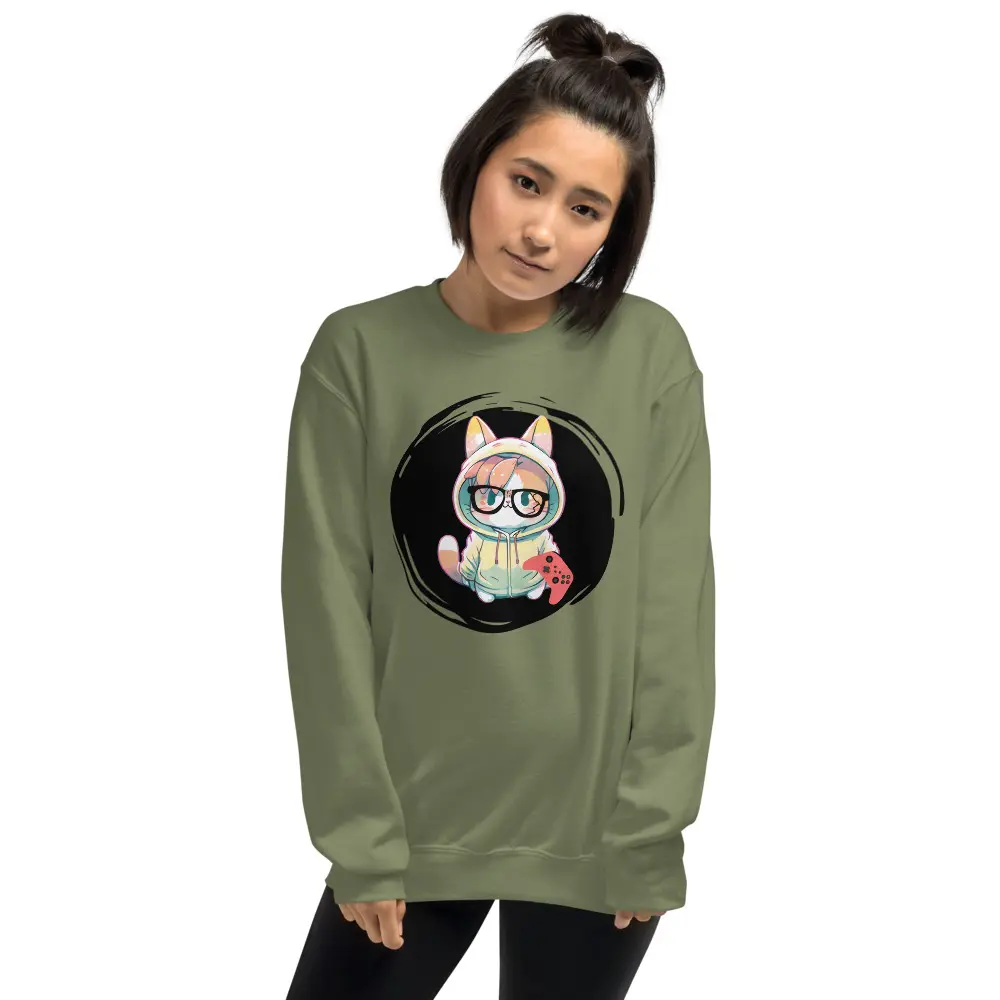 Cat Gamer, Nerdy Cat Gamer, Unisex Sweatshirt