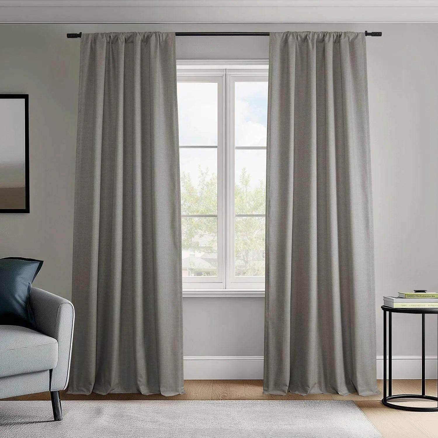 Half Price Drapes Vienna Basic Solid Linen Blackout Curtain Pair (2 Panels) - Durable Light Steel Grey Blackout Window Cover, Privacy-Focused Household Accessory, French Country Room Decor, Dry Clean Only