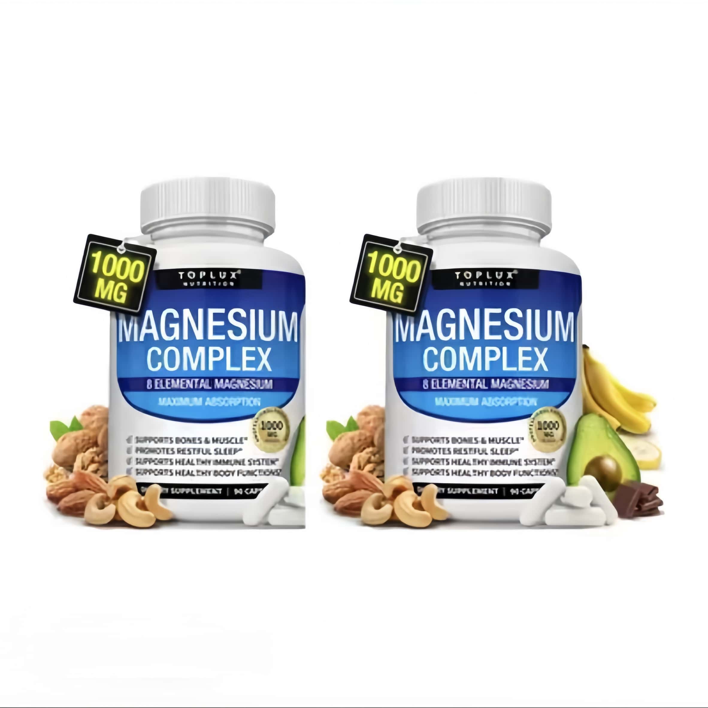 Organic Natural Magnesium Complex 1000 mg,90 Capsules Made from 8 Elements MagnesiumSupplement Fitness Edible Health Diet BrainEnhancement Vitamin Mineral SupplementHealthcare Dietary Bathroom