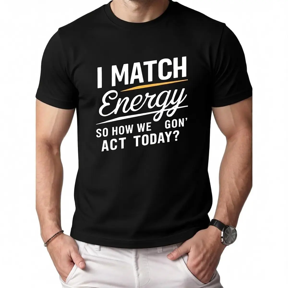 I MATCH Energy Cotton Men's T-Shirt Comfort Edition, 1 Piece, 100% Cotton T-Shirt Casual Round Neck graphic tees men gifts graphic tee dark humor graphic tees men's graphic tees white shirt cropped shirt men Streetwear Sleeve Crochet Fabric, Shortsleeve,