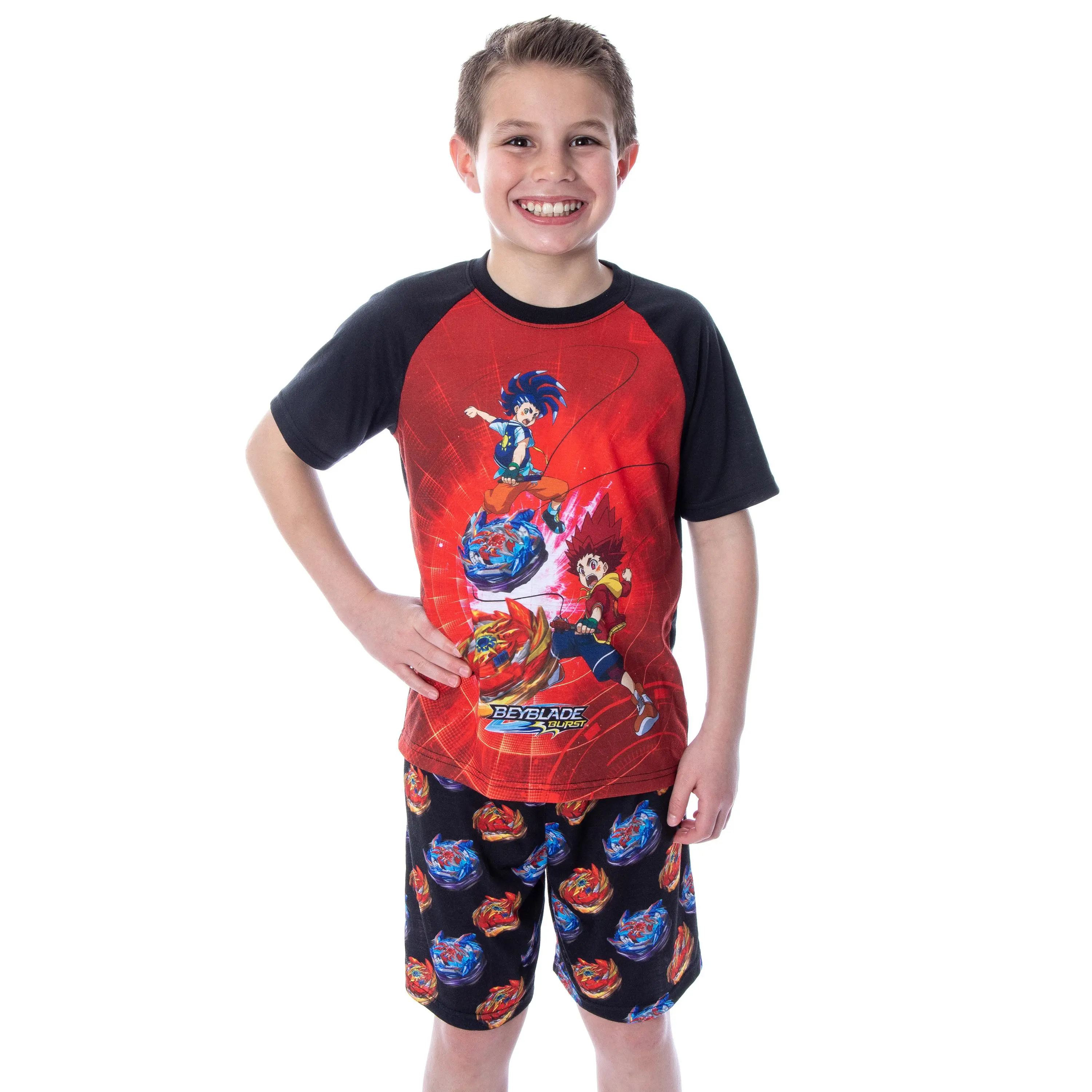 Beyblade Burst Surge Boys' Hikaru and Hyuga 2 Piece Shirt and Shorts Sleepwear Pajama Set