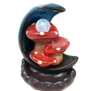 Crescent Moon Crytal Ball Waterfall Backflow Cone Incense Burner 4"W x 5.5"H
