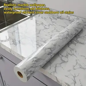 One roll[23.62*393.70 in]Smooth marble peeling and pasting wallpaper - Waterproof and oil resistant for kitchen lining, self-adhesive bedroom, living room, and furniture renovation - Easy to apply home decoration for DIY sticker table wall sticker