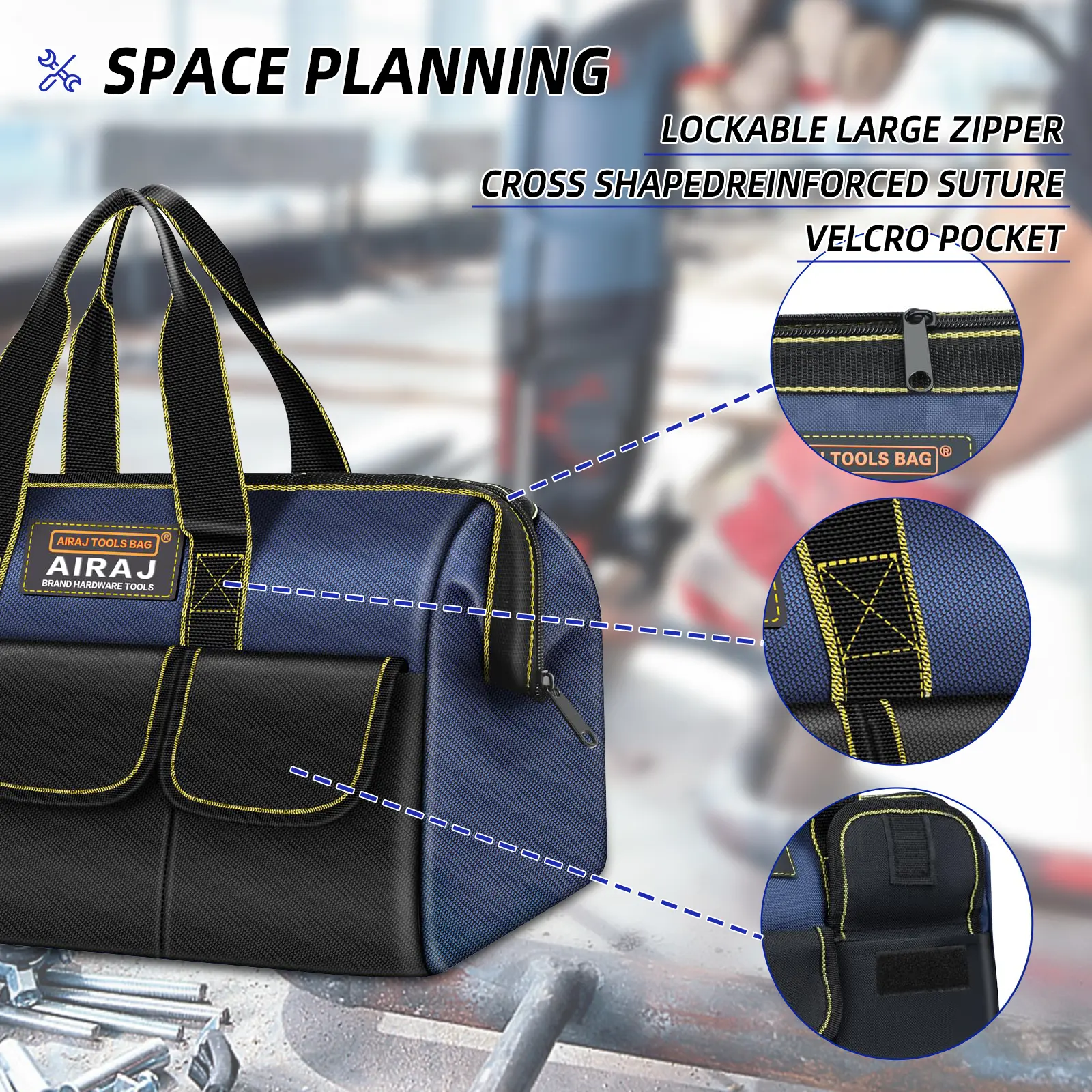 AIRAJ Wide Mouth Tool Bag 3-Piece Set (13