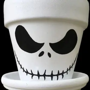 Fun Custom Character Planter Pots - White with Black Design, Fun Skull and Skeleton Pattern, Ideal for Decorative Use