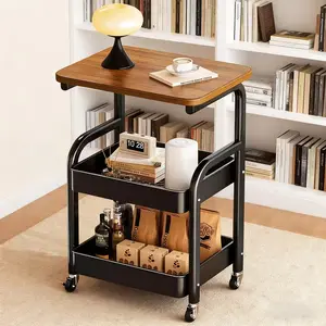 Detachable metal storage rack, snack rack, durable steel frame, portable wheels, multi-tiered trolley - for office storage and organization in bedrooms, kitchens, bathrooms, offices, and dormitories.
