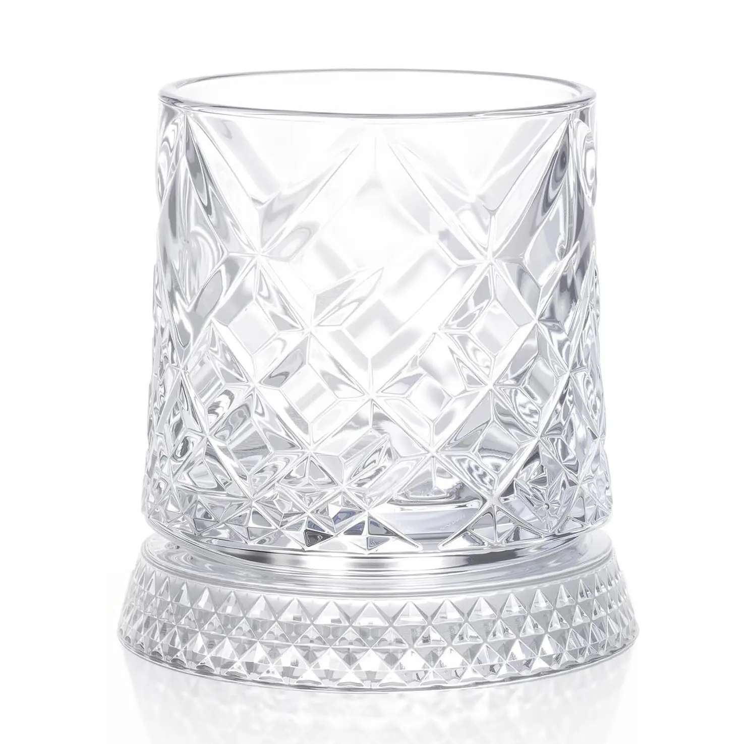 360-Degree Rotating Whiskey Glass - Tree-Grain & Gemstone Crystal Tumbler, Heavy Base Kinetic Old Fashioned Drinkware for Men, Stress Relief Gift for Scotch Bourbon