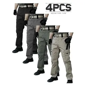 4 pieces of men's lightweight work pants - durable, breathable, quick drying, multiple pockets, suitable for outdoor exploration, wear-resistant pants camouflage layer sportswear fabric men's polyester pants legs workwear mixed color solid color