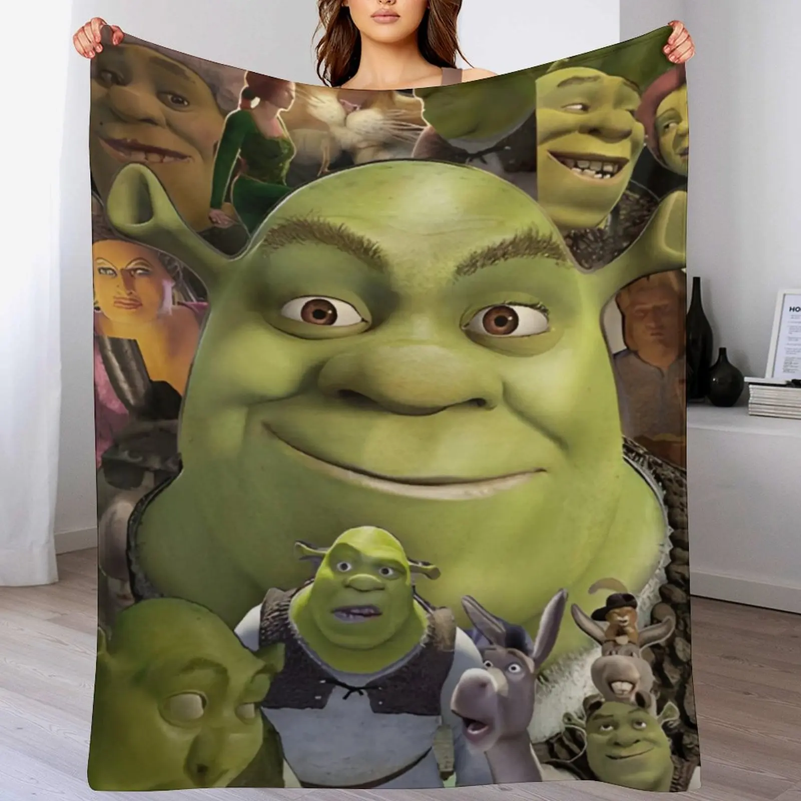 Soft Anime Shrek Flannel Blanket for Adults - Cozy Cartoon Throw Blanket for Bed, Couch, Sofa - Machine Washable Anti-Shrink Flannel Blanket - Perfect Gift for Christmas, Birthday