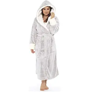 Women's Soft Fluffy Hooded Fleece Robe - Long Warm Bathrobe & Loungewear (Sizes S-5XL)