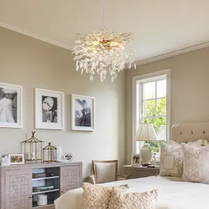 6-Light Crystal Farmhouse Modern Gold Chandelier Light Fixture, Adjustable Hanging Ceiling Light for Dining Room Kitchen, Model 466531
