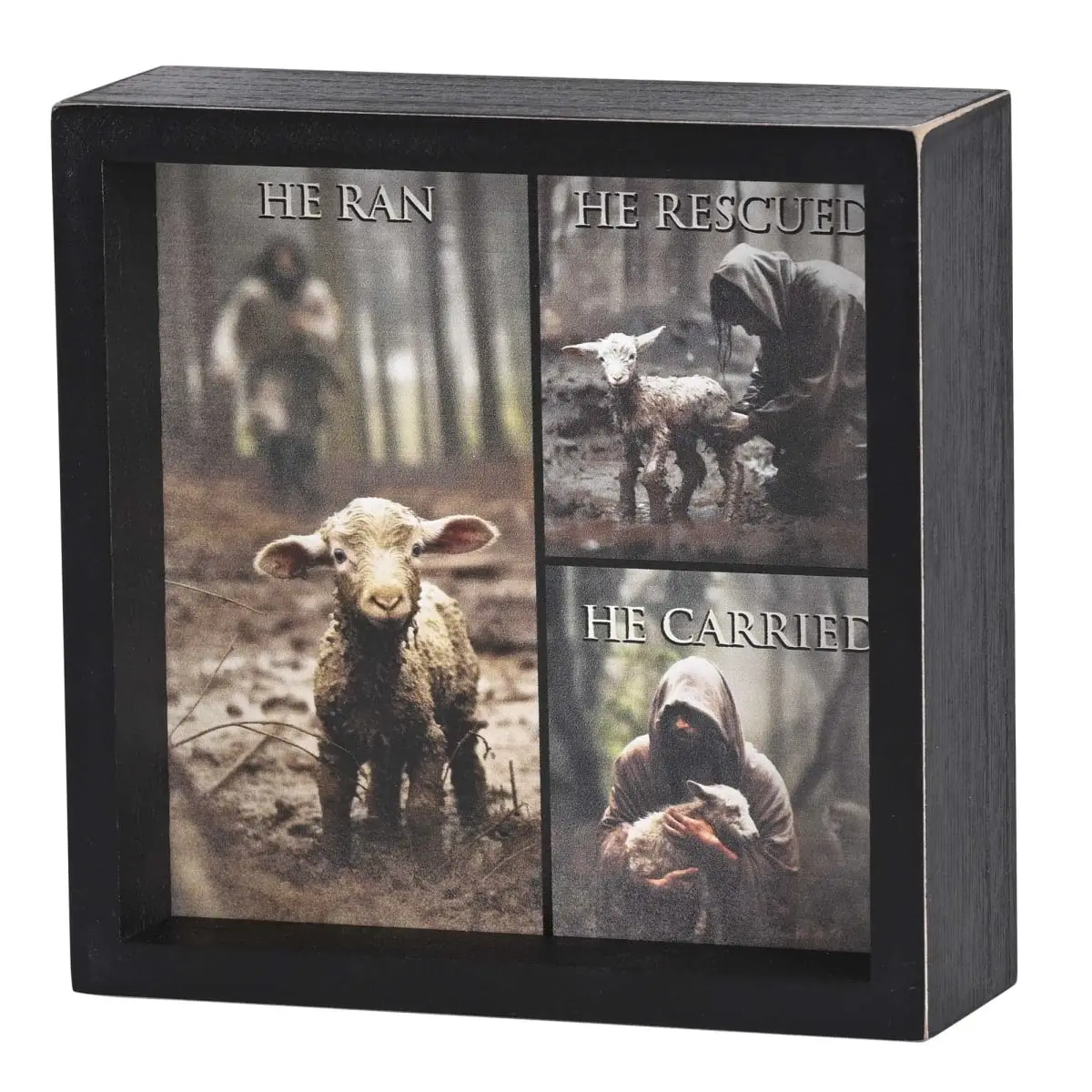 Dicksons TTP6-10 Lightweight 360-Stand 2-Sided Good Shepherd Wooden Framed Photo Frame, 6x6 Black Frame Tabletop Decor, Neutral Interchangeable Room Art Home Decor Accessory for Indoor Use