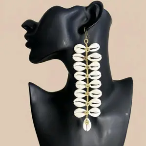 26/ BRIDGE:100% Handmade Natural Sea Cowries Shells Statement Earrings with Gold Brass Metal good for all occasions, Hypoallergenic safe no Skin Irritation .