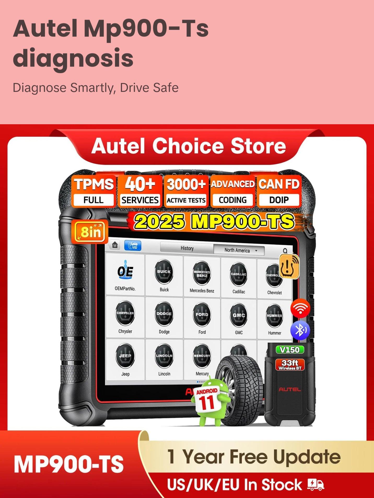 Autel MaxiPRO MP900-TS Auto TPMS Diagnostic Tools Car OBD2 Scanner Programming ECU Coding Active Test CAN FD/DoIP PK MP808BT