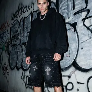 Sopula Studio Men's Hiphop Cross Hot Diamond Jorts Denim Shorts