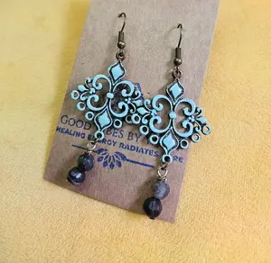 Teal with Amazonite Bronze Earrings